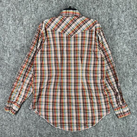 Maverick Shirt Mens M‎ Brown Plaid Long Tails Vintage USA 70s Western Cowboy - Picture 2 of 6